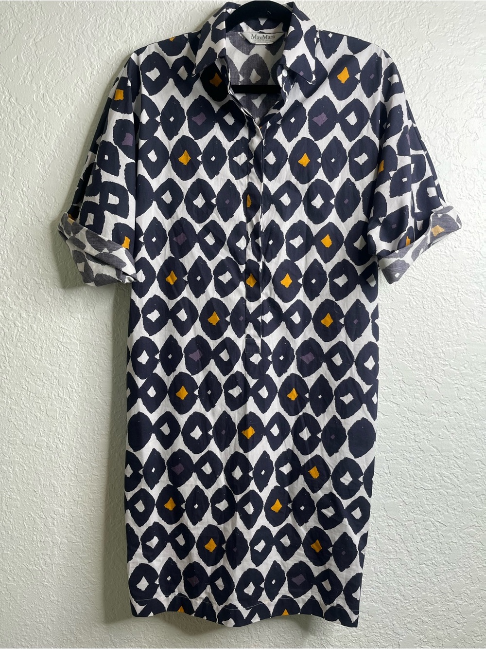MaxMara Black and White Midi Dress with Mustard Accents